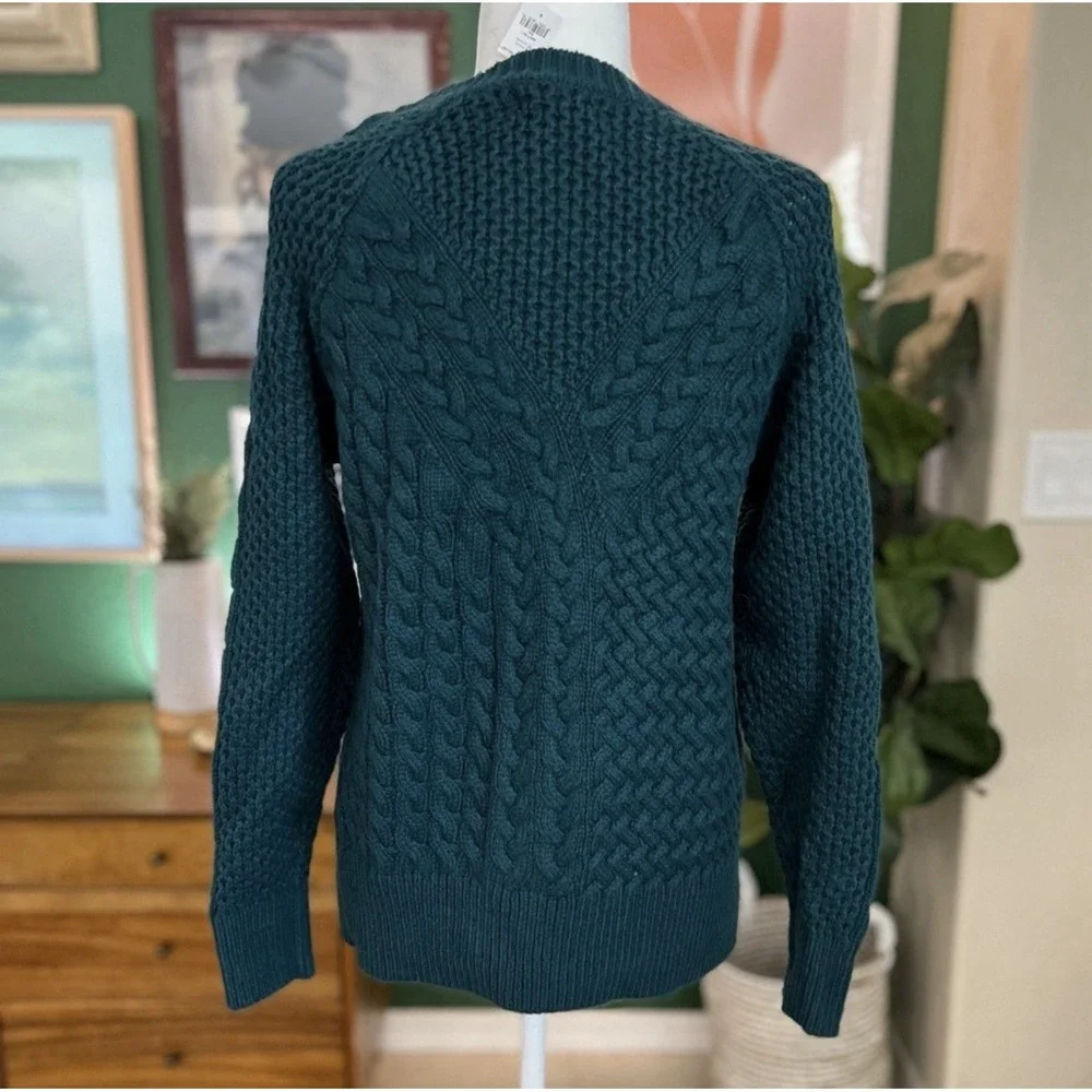 Banana Republic Cable Knit‎ Sweater Tunic Glen Green Merino Cotton Woman XS Cozy